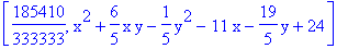 [185410/333333, x^2+6/5*x*y-1/5*y^2-11*x-19/5*y+24]